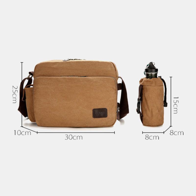Miesten Vintage Canvas Suuri Kapasiteetti Monitoiminen Vesipullo Tasku Crossbody Laukku Rento Olkalaukku