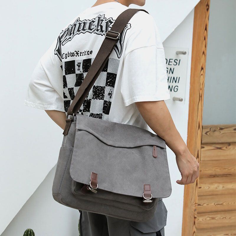 Miesten Vintage Canvas Yksivärinen Suuri Kapasiteetti Kulutusta Kestävä Crossbody Laukku Olkalaukku