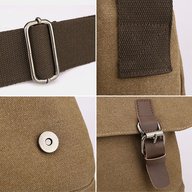 Miesten Vintage Canvas Yksivärinen Suuri Kapasiteetti Kulutusta Kestävä Crossbody Laukku Olkalaukku