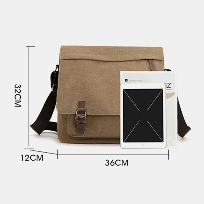 Miesten Vintage Canvas Yksivärinen Suuri Kapasiteetti Kulutusta Kestävä Crossbody Laukku Olkalaukku