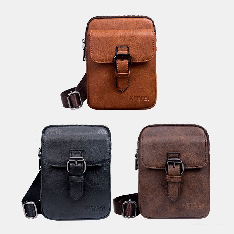 Miesten Vintage Keinonahkainen Monitoiminen Yksivärinen Crossbody Laukku