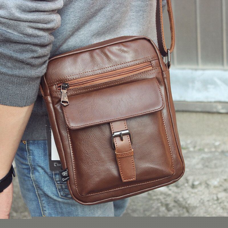 Miesten Vintage Monitoimi Monitaskuinen Vedenpitävä Keinonahka Crossbody Laukku Olkalaukku