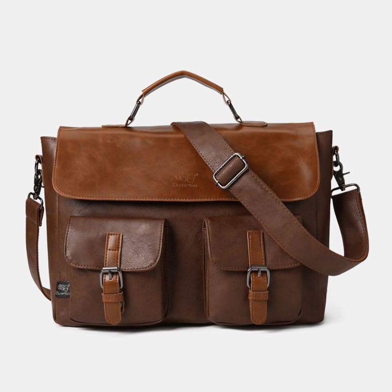 Miesten Vintage-monitoiminen Kaksinkertainen Etutasku Opettajan Laukku Salkku 14 Tuuman Kannettavan Tietokoneen Laukku Crossbody Olkalaukku