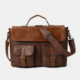 Miesten Vintage-monitoiminen Kaksinkertainen Etutasku Opettajan Laukku Salkku 14 Tuuman Kannettavan Tietokoneen Laukku Crossbody Olkalaukku