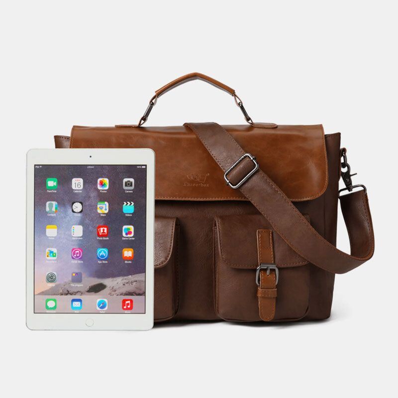 Miesten Vintage-monitoiminen Kaksinkertainen Etutasku Opettajan Laukku Salkku 14 Tuuman Kannettavan Tietokoneen Laukku Crossbody Olkalaukku
