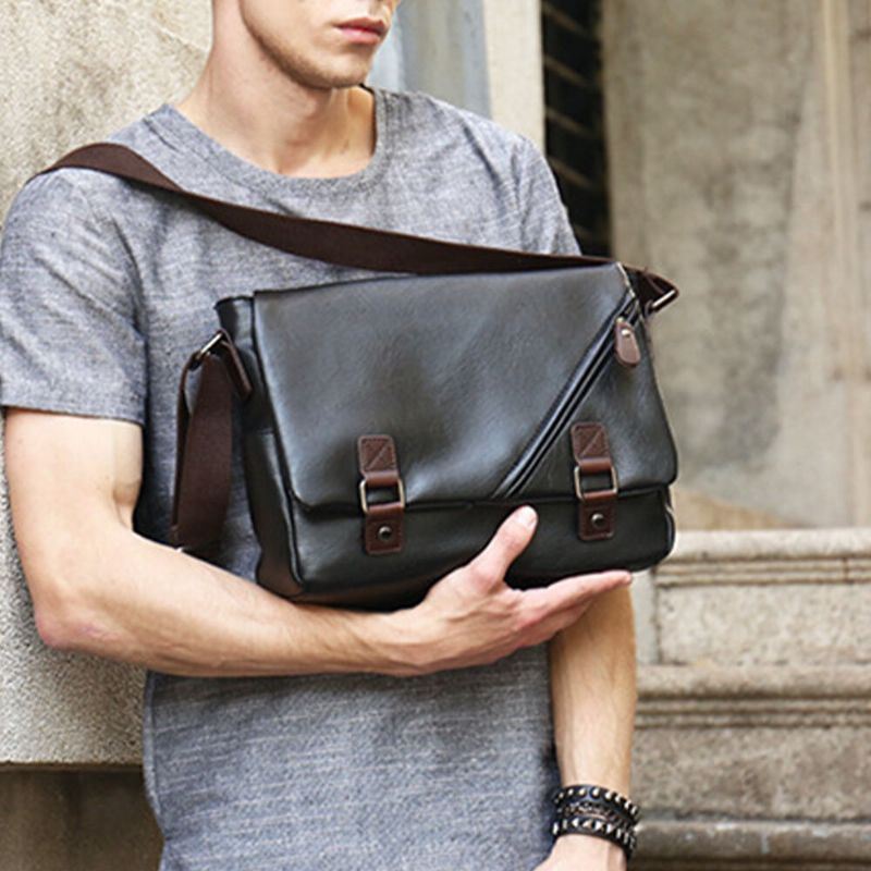 Miesten Vintage Pu Nahka Monitaskuinen Suuri Tilavuus Crossbody Laukku Olkalaukku