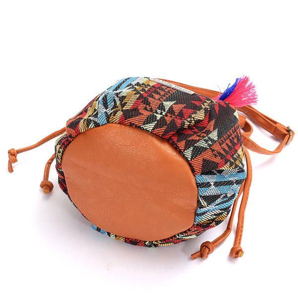 Naiset Bohemia Canvas Bucket Laukut Kiristysnyöri Crossbody Laukut Olkalaukut