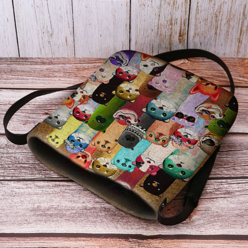 Naiset Huopa Söpö Sarjakuva Värikäs Myyräkuvio Multi-carry Crossbody Laukku Olkalaukku