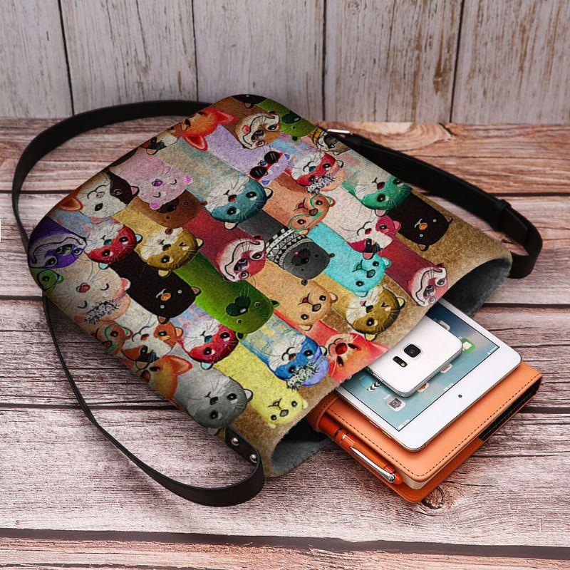 Naiset Huopa Söpö Sarjakuva Värikäs Myyräkuvio Multi-carry Crossbody Laukku Olkalaukku