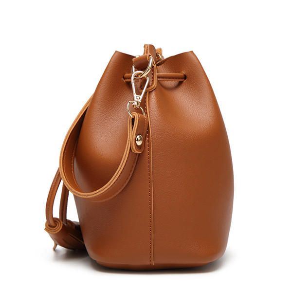Naiset Pu Nahka Kiristysnauha Bucket Laukut Retro Tupsu Olkalaukut Crossbody Laukut