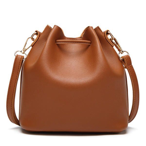 Naiset Pu Nahka Kiristysnauha Bucket Laukut Retro Tupsu Olkalaukut Crossbody Laukut