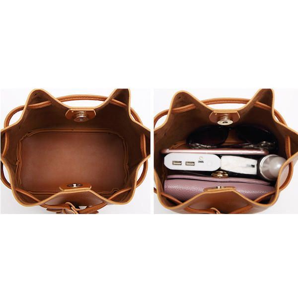 Naiset Pu Nahka Kiristysnauha Bucket Laukut Retro Tupsu Olkalaukut Crossbody Laukut