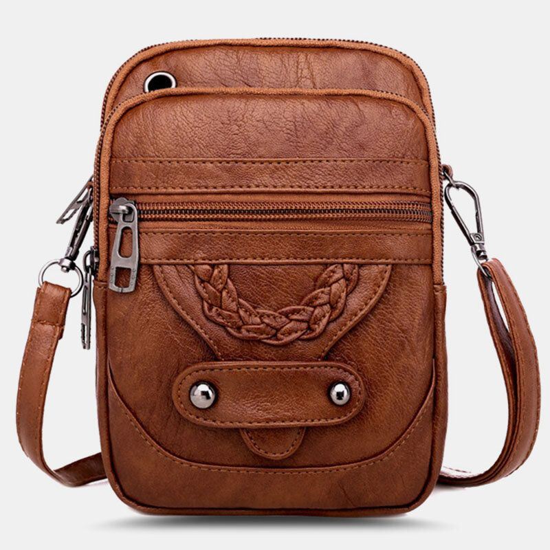 Naiset Pu Nahka Niitti Kuulokeaukko Retro 6.3 Tuuman Puhelinlaukku Crossbody Laukut Olkalaukku