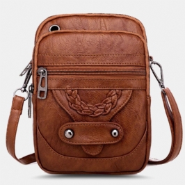 Naiset Pu Nahka Niitti Kuulokeaukko Retro 6.3 Tuuman Puhelinlaukku Crossbody Laukut Olkalaukku