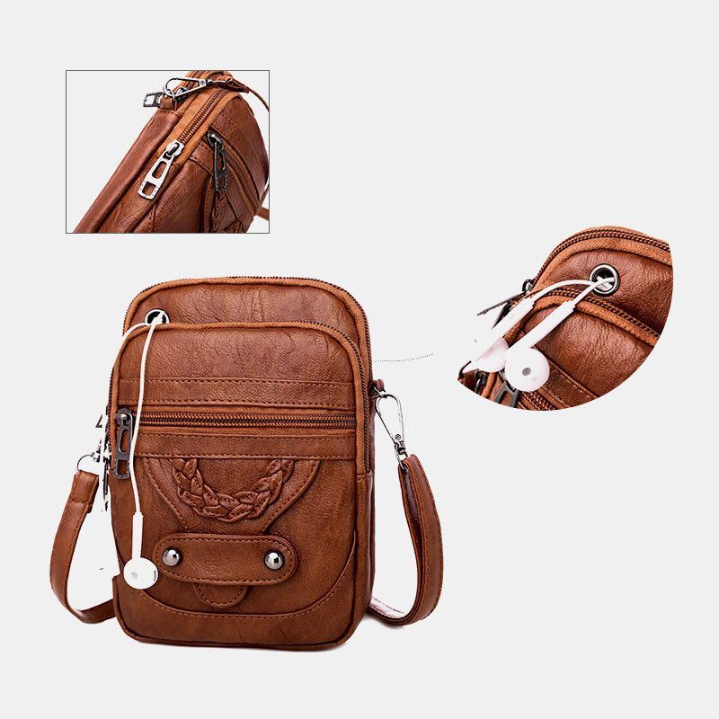 Naiset Pu Nahka Niitti Kuulokeaukko Retro 6.3 Tuuman Puhelinlaukku Crossbody Laukut Olkalaukku