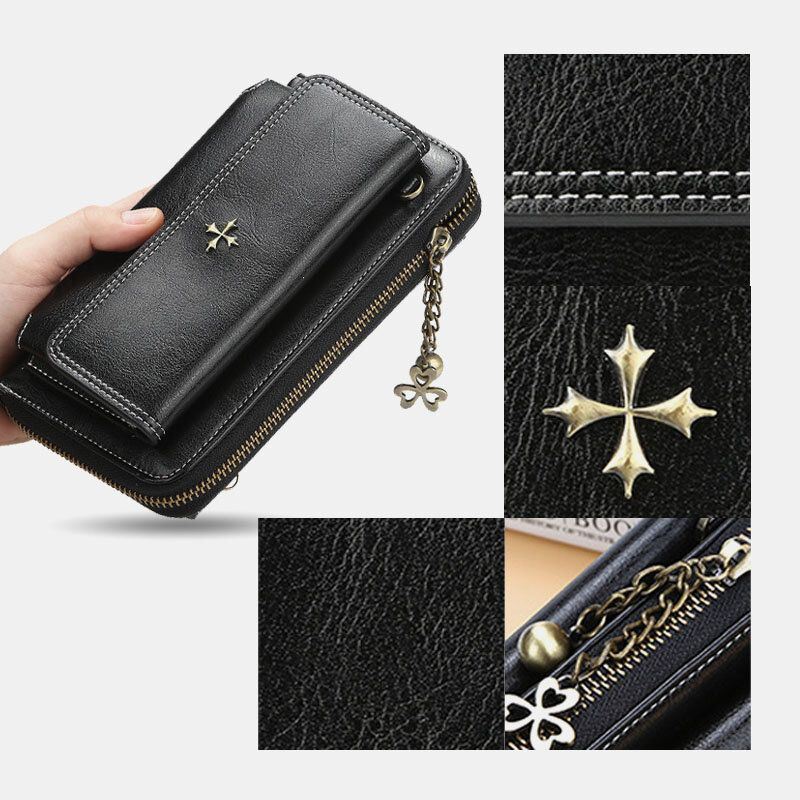 Naiset Pu Nahka Ristikukka Tupsu Suuri Kapasiteetti Multi-card Slot Puhelinlaukku Crossbody Laukku Olkalaukku