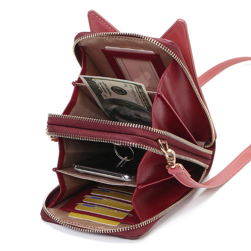 Naiset Söpöt Kissan Korvat Korttipaikat Puhelinlaukku Crossbody Bag
