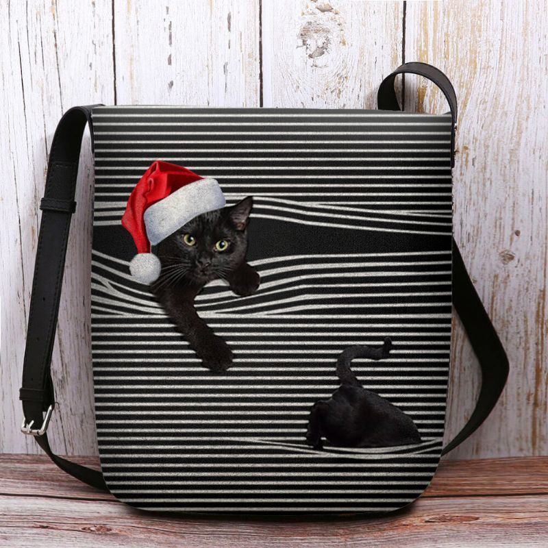 Naiset Tuntuvat Söpöiltä Rento Sarjakuva Kissan Raidakuvio Jouluhattulla Crossbody Laukku Olkalaukku
