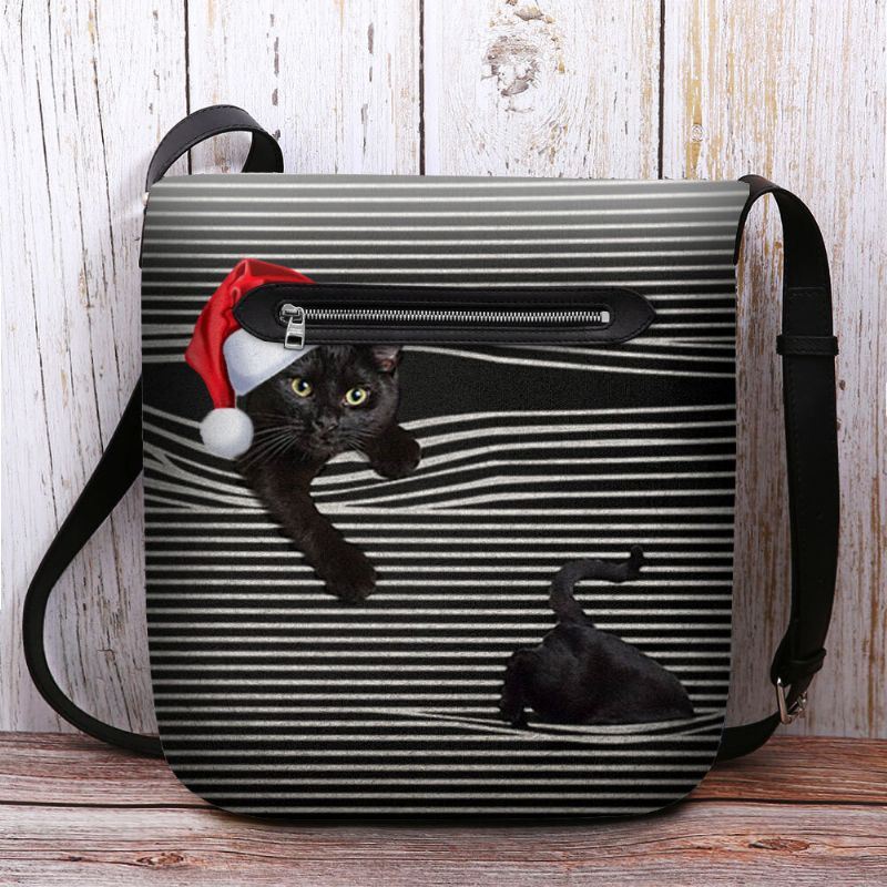Naiset Tuntuvat Söpöiltä Rento Sarjakuva Kissan Raidakuvio Jouluhattulla Crossbody Laukku Olkalaukku