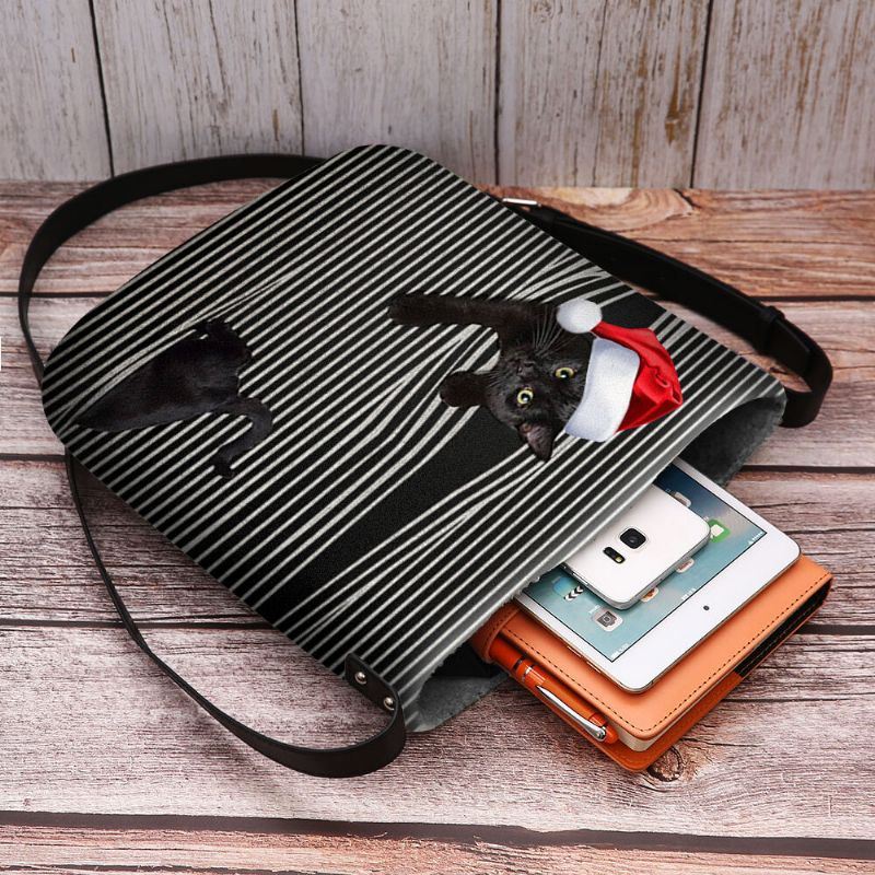 Naiset Tuntuvat Söpöiltä Rento Sarjakuva Kissan Raidakuvio Jouluhattulla Crossbody Laukku Olkalaukku