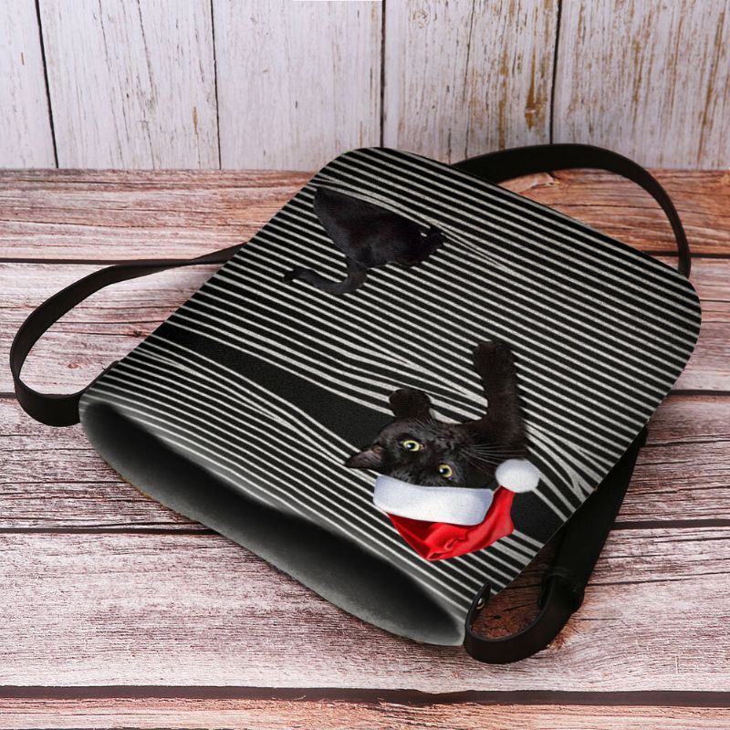 Naiset Tuntuvat Söpöiltä Rento Sarjakuva Kissan Raidakuvio Jouluhattulla Crossbody Laukku Olkalaukku