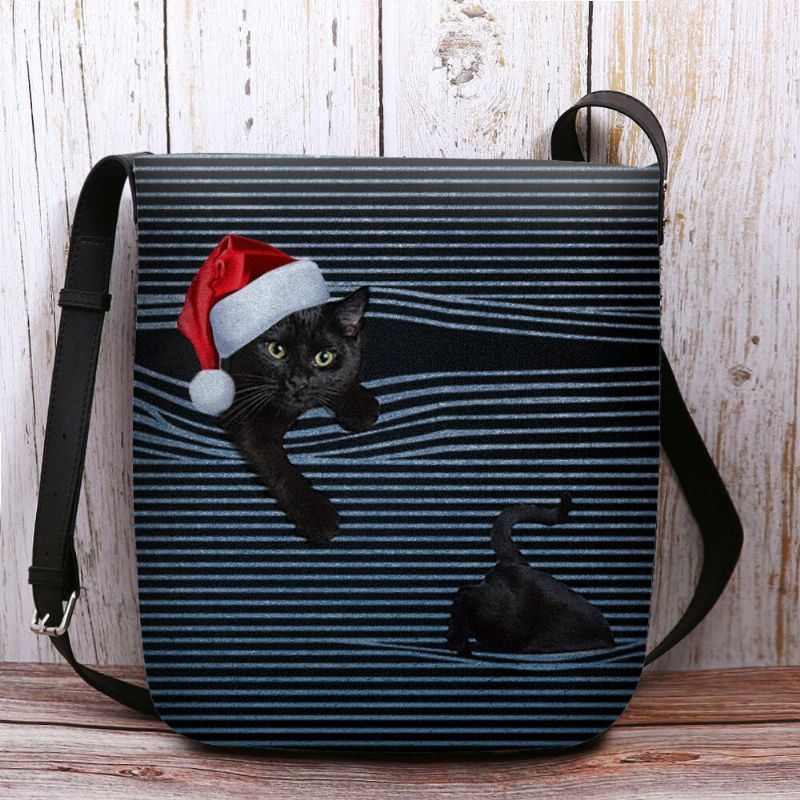 Naiset Tuntuvat Söpöiltä Rento Sarjakuva Kissan Raidakuvio Jouluhattulla Crossbody Laukku Olkalaukku