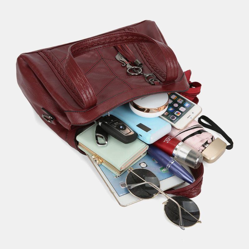 Naiset Useita Taskuja Useita Lokeroita Tupsu Crossbody Laukku Retro Suuri Tilavuus Kangas Olkalaukku Käsilaukku