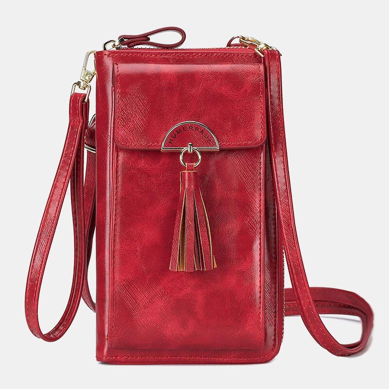 Naiset Varkaudenesto Monitoimi Tupsu Decor Crossbody Laukku Monikorttipaikka Lompakko Kytkinlaukku Puhelinlaukku