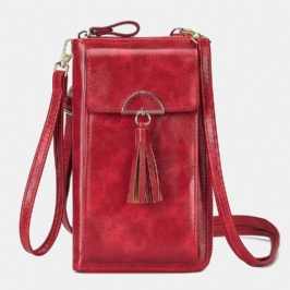 Naiset Varkaudenesto Monitoimi Tupsu Decor Crossbody Laukku Monikorttipaikka Lompakko Kytkinlaukku Puhelinlaukku