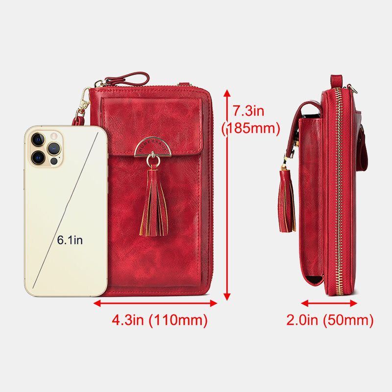 Naiset Varkaudenesto Monitoimi Tupsu Decor Crossbody Laukku Monikorttipaikka Lompakko Kytkinlaukku Puhelinlaukku