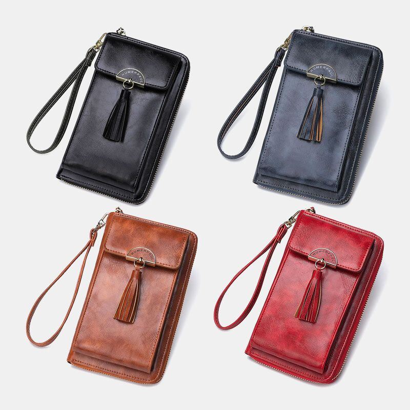 Naiset Varkaudenesto Monitoimi Tupsu Decor Crossbody Laukku Monikorttipaikka Lompakko Kytkinlaukku Puhelinlaukku