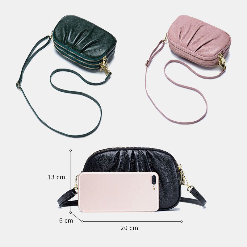 Naisten Aitoa Nahkaa 3 Vetoketjullinen Tasku Taitettava Crossbody-laukku