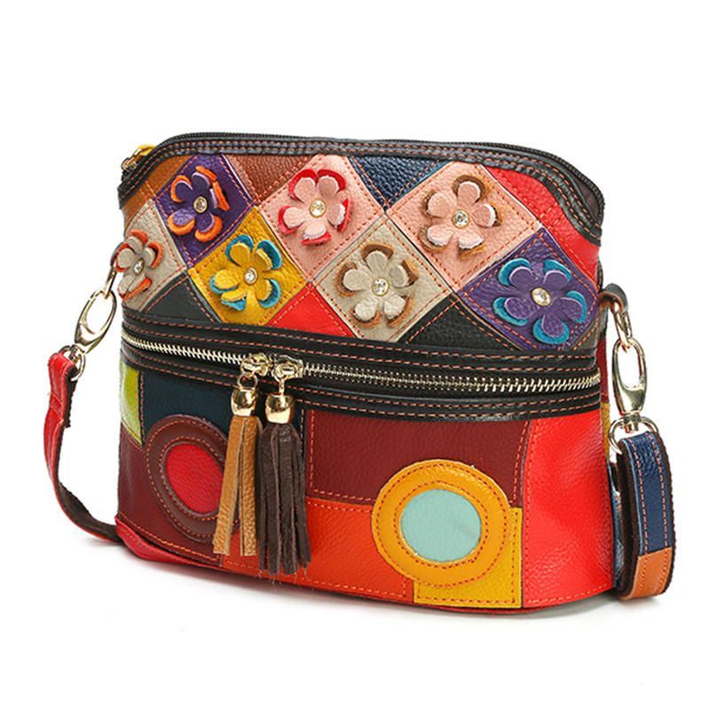 Naisten Aitoa Nahkaa Kukkainen Crossbody-laukku Vintage-laukku