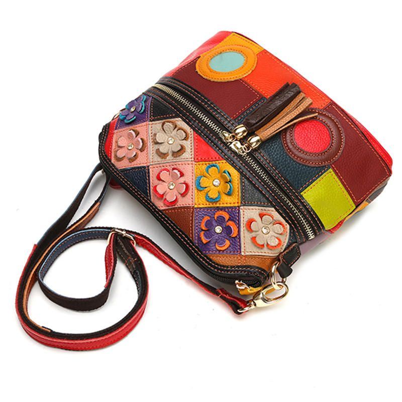 Naisten Aitoa Nahkaa Kukkainen Crossbody-laukku Vintage-laukku