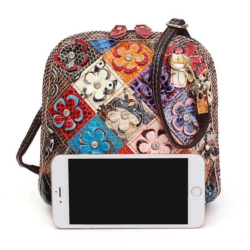 Naisten Aitoa Nahkaa Patchwork Kukkainen Crossbody Laukku