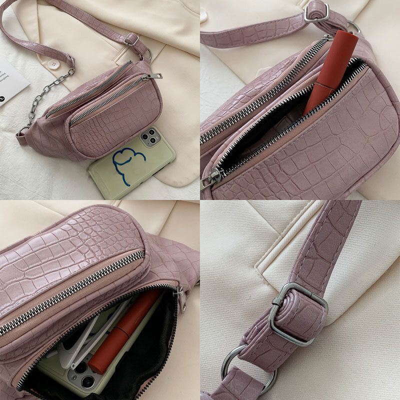 Naisten Alligaattori Croc Pattern -ketjut Multi-carry Vyö Rintalaukku Crossbody Laukku