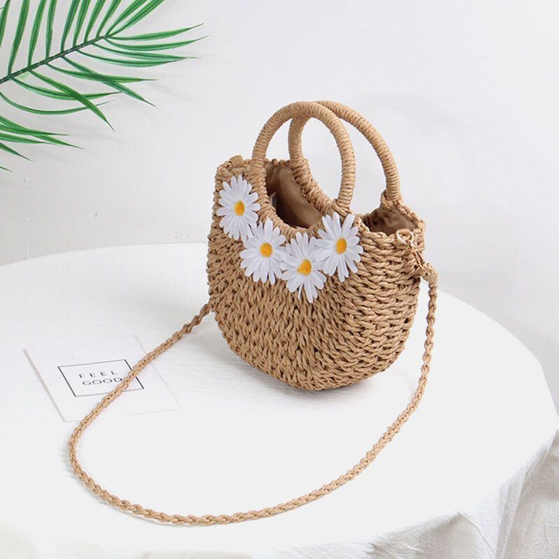 Naisten Daisy Travel Summer Beach Straw Käsilaukku Crossbody Bag Olkalaukku