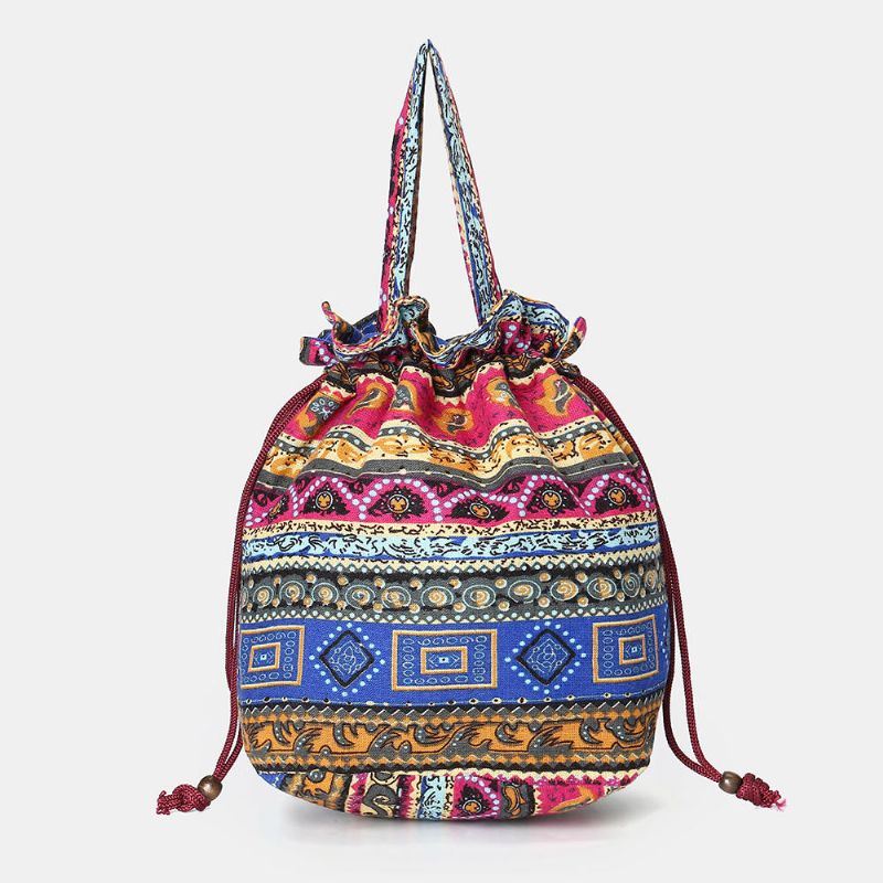 Naisten Etninen Canvas String Bucket Bag Crossbody Bag
