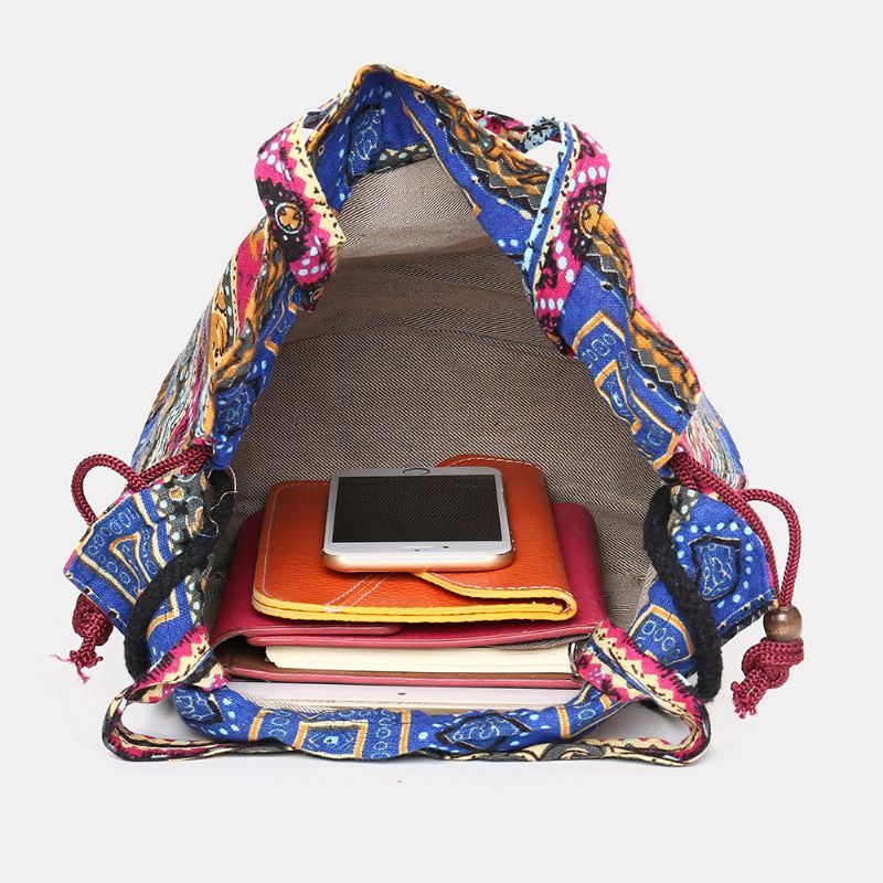 Naisten Etninen Canvas String Bucket Bag Crossbody Bag