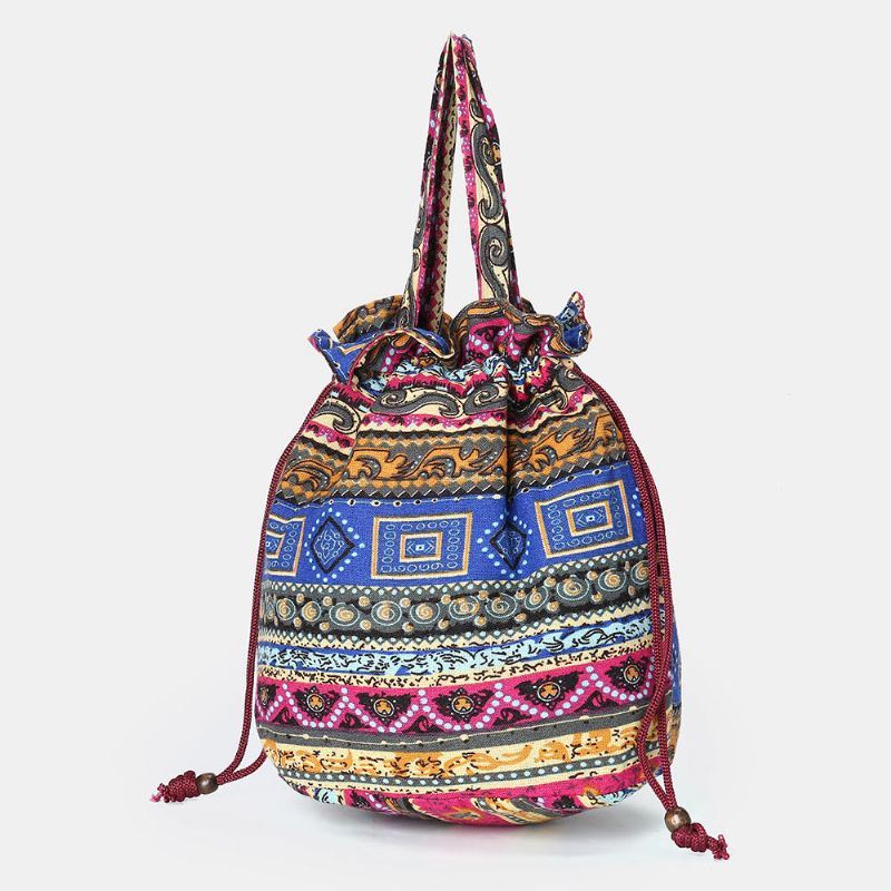 Naisten Etninen Canvas String Bucket Bag Crossbody Bag