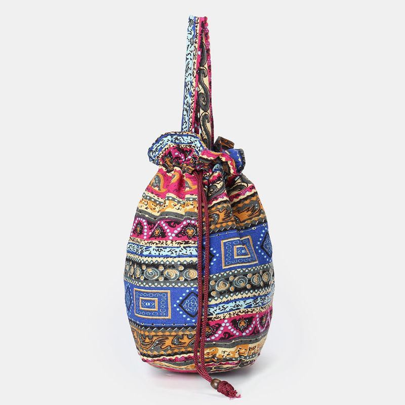 Naisten Etninen Canvas String Bucket Bag Crossbody Bag