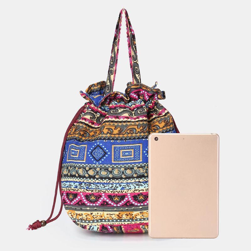 Naisten Etninen Canvas String Bucket Bag Crossbody Bag