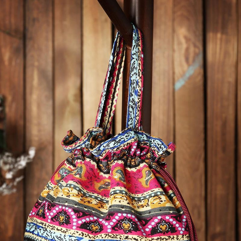 Naisten Etninen Canvas String Bucket Bag Crossbody Bag