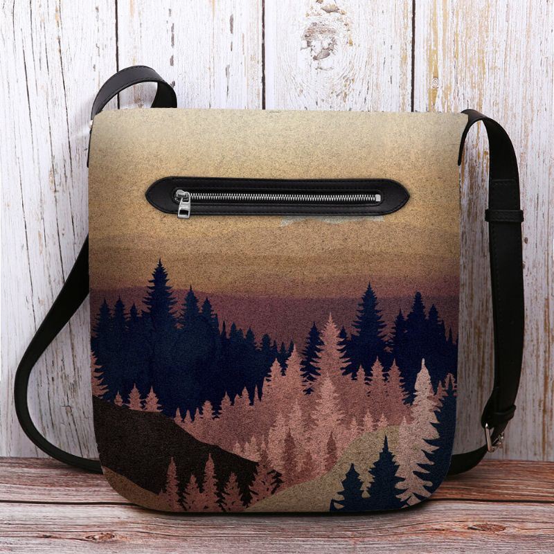 Naisten Huopa Naisten Mountain Treetop Pattern -kuvio Multi-carry Personality Olkalaukku Crossbody Laukku