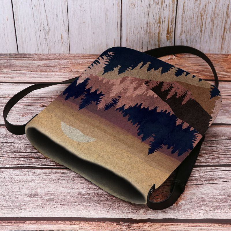 Naisten Huopa Naisten Mountain Treetop Pattern -kuvio Multi-carry Personality Olkalaukku Crossbody Laukku