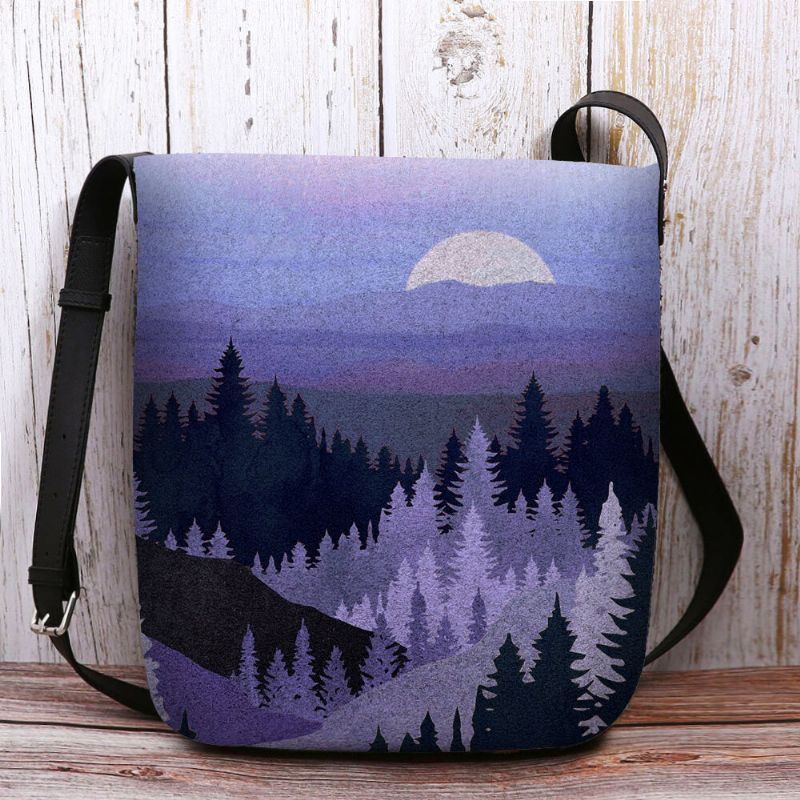 Naisten Huopa Naisten Mountain Treetop Pattern -kuvio Multi-carry Personality Olkalaukku Crossbody Laukku