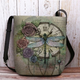 Naisten Huopa Rento Vintage 3d Sudenkorentokukkipainatuskuvio Crossbody Laukku Olkalaukku
