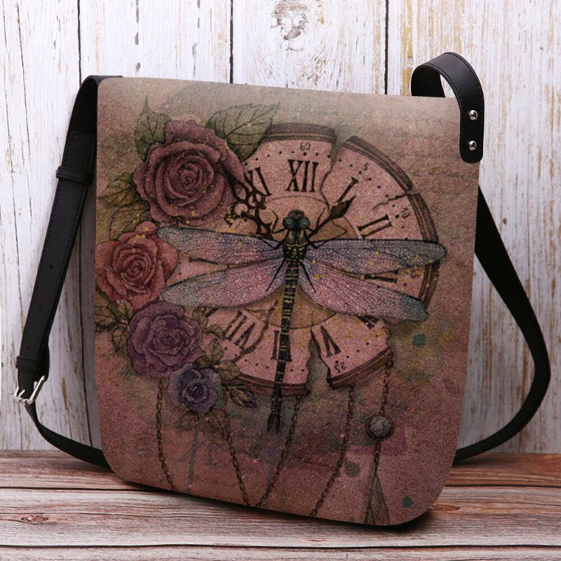 Naisten Huopa Rento Vintage 3d Sudenkorentokukkipainatuskuvio Crossbody Laukku Olkalaukku