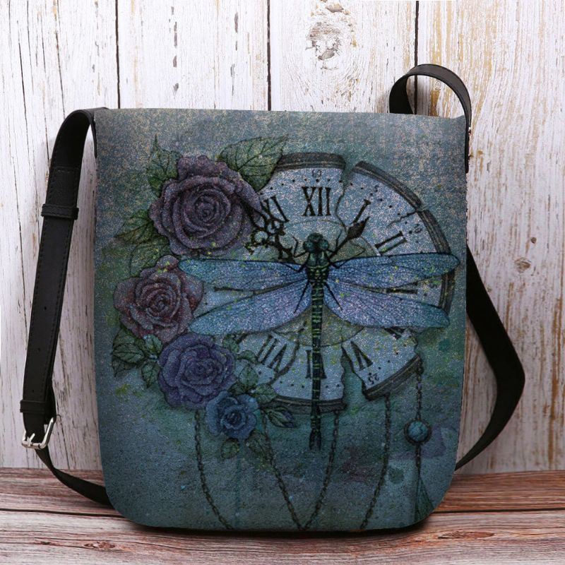 Naisten Huopa Rento Vintage 3d Sudenkorentokukkipainatuskuvio Crossbody Laukku Olkalaukku