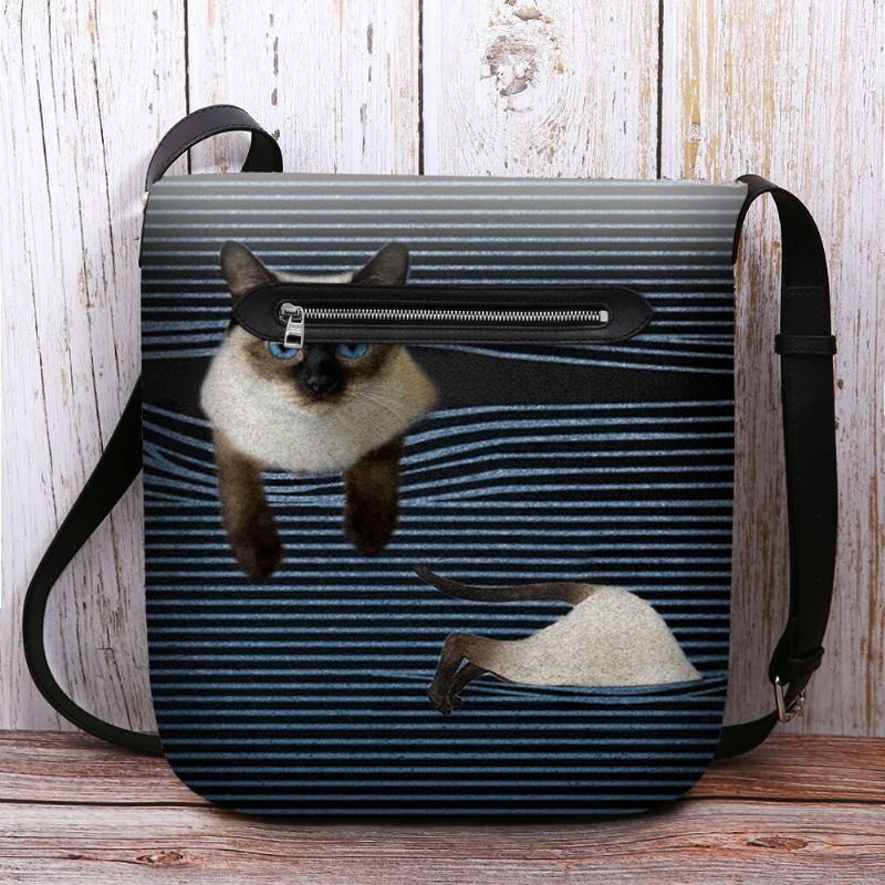 Naisten Huopa Söpö Sarjakuva Kissan Raidat -kuvio Multi-carry Crossbody Laukku Olkalaukku